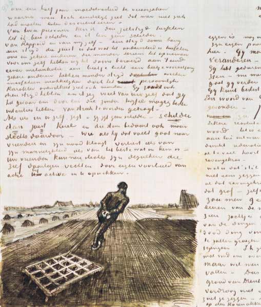 Man pulling a harrow (pen) de Vincent Van Gogh