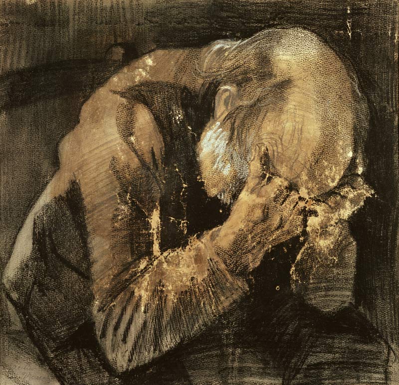 Man with his head in his hands (pencil) de Vincent Van Gogh