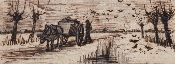 Ox-Cart in the Snow, from a Series of Four Drawings Symbolizing the Four Seasons (pencil, pen and br de Vincent Van Gogh