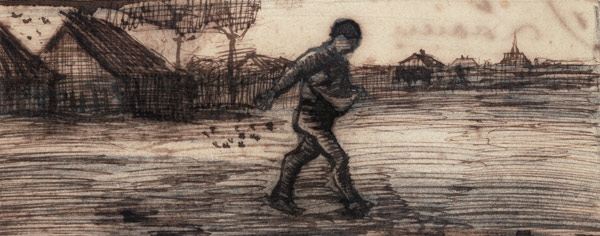 The Sower, from a Series of Four Drawings Symbolizing the Four Seasons (pencil, pen and brown de Vincent Van Gogh
