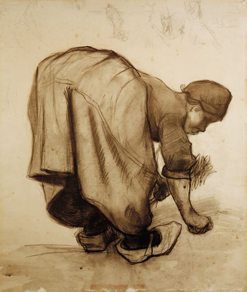 Van Gogh, Peasant Woman Gleaning /Draw. de Vincent Van Gogh