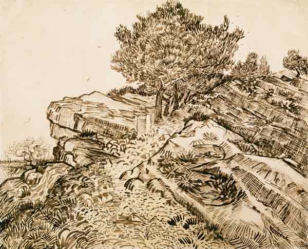 V.v.Gogh, Rock of Montmajour /Draw./1888 de Vincent Van Gogh
