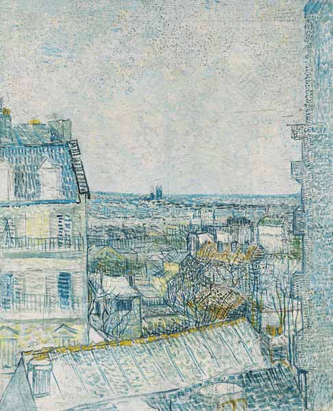 View from the Artist''s Window, rue Lapic, 1887 (oil & pencil on board) de Vincent Van Gogh