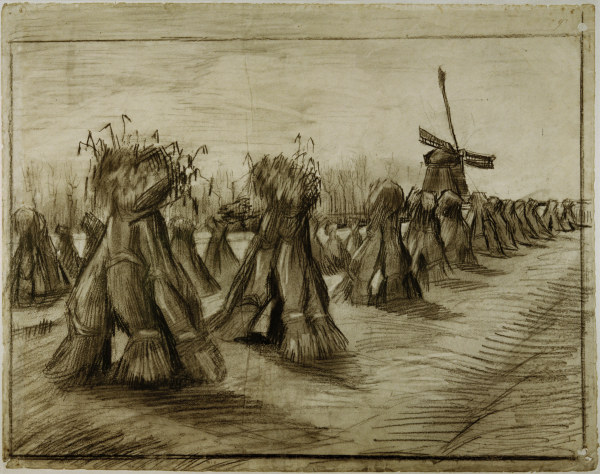 Van Gogh, Sheaves & Windmill /Draw./1885 de Vincent Van Gogh
