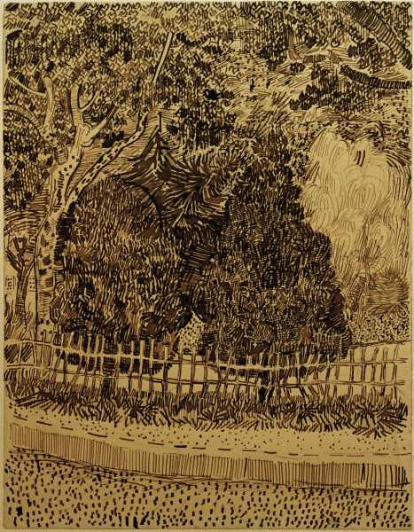 V.van Gogh, Park with Fence /Draw./1888 de Vincent Van Gogh