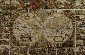 Map of the earth in hemispheres (commander card) de Visscher Claes Jansz. Piscator
