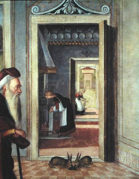 The Birth of the Virgin, detail of servants in the background de Vittore Carpaccio