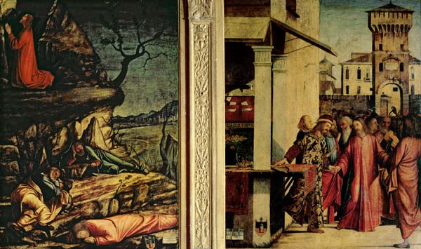 Christ's Calling of St. Matthew and the Agony in the Garden (oil on two panels) de Vittore Carpaccio