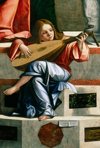 Minstrel angel playing a lute, detail from The Presentation of Jesus in the Temple de Vittore Carpaccio