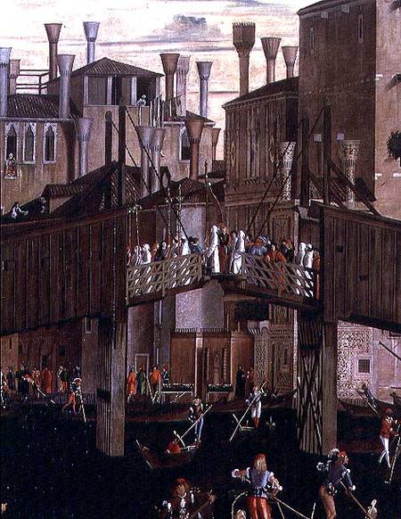 The Miracle of the Relic of the Holy Cross, detail of the old Rialto Bridge, from the Scuola di San de Vittore Carpaccio