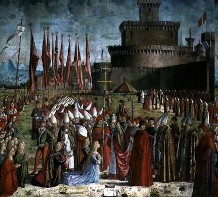 The Pilgrims Meet Pope Cyriac before the Walls of Rome, from the St. Ursula Cycle de Vittore Carpaccio