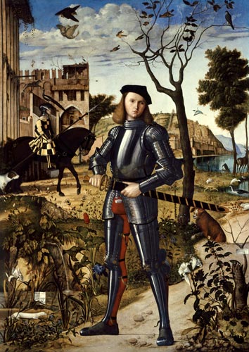 Knight being in a landscape. de Vittore Carpaccio