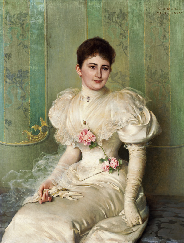 Portrait einer Dame in einem weißen Kleid de Vittorio Matteo Corcos