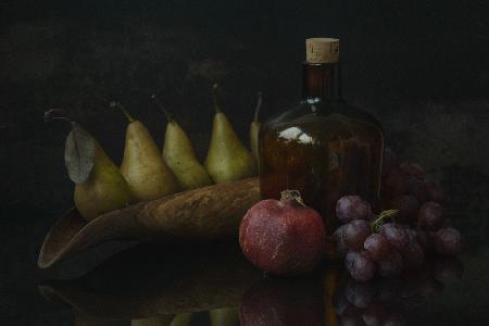 Still life with pomegranate and pears