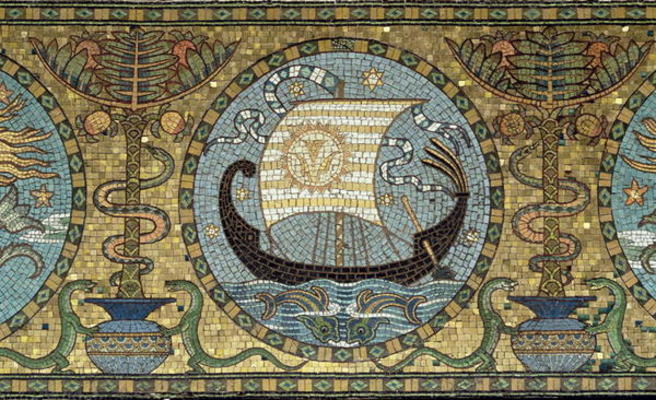 Piso mosaico dorado (Detalle 2) de Walter Crane