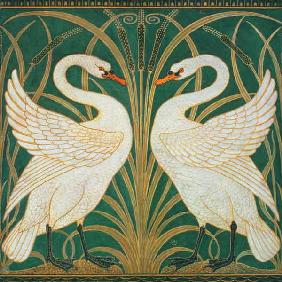 Diseño sobre muralla de un cisne, junco e Irises