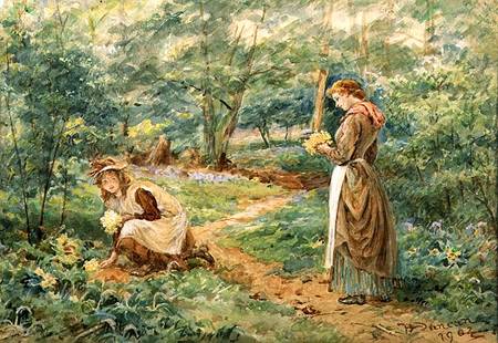 Girls Picking Wild Flowers de Walter Duncan