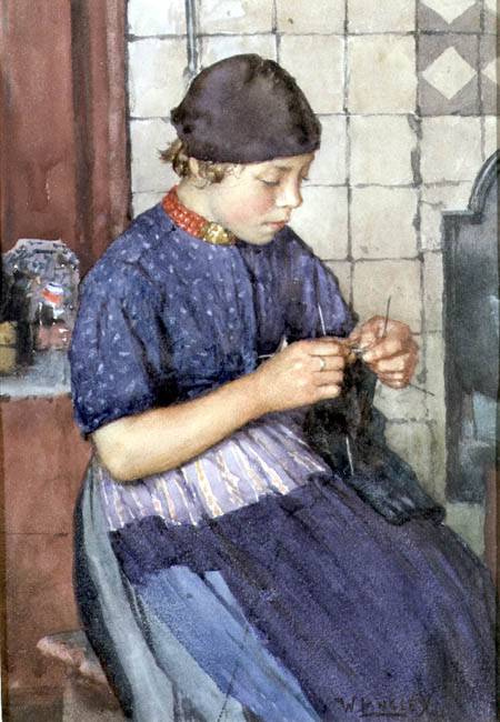 Girl Knitting de Walter Langley