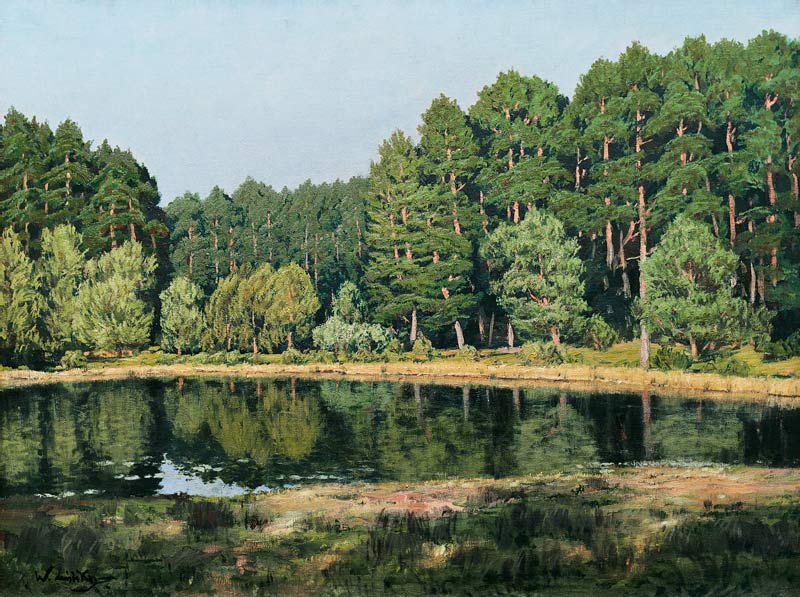 Waldlandschaft mit einem maerkischen See de Walter Leistikow