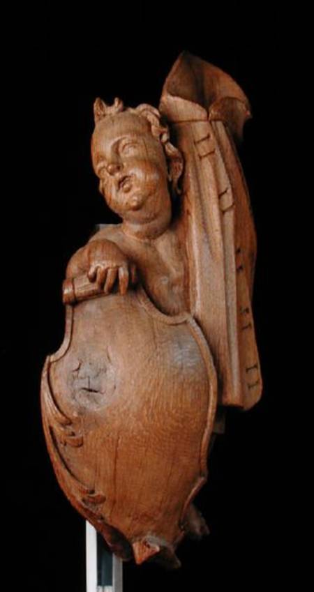 Carved putto with shield and cape de Walter Pompe