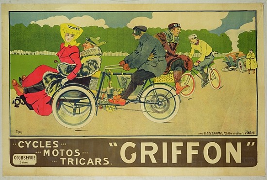 Poster advertising ''Griffon Cycles, Motos & Tricars'' de Walter Thor