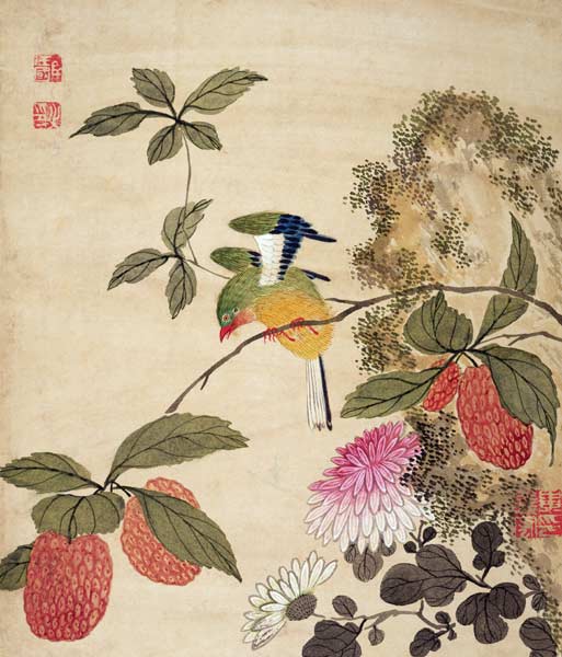 One of a series of paintings of birds and fruit de Wang  Guochen