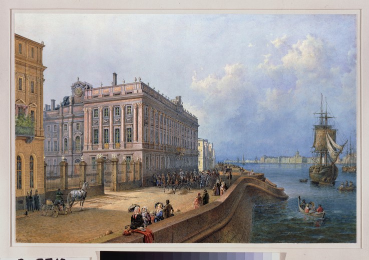 View of the Neva Embankment and the Marble Palace in St. Petersburg de Wassili Sadownikow