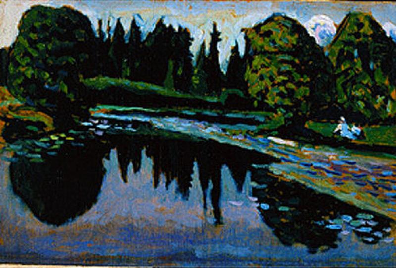 Achtyrka -- park pond with figures in front of 190 de Wassily Kandinsky