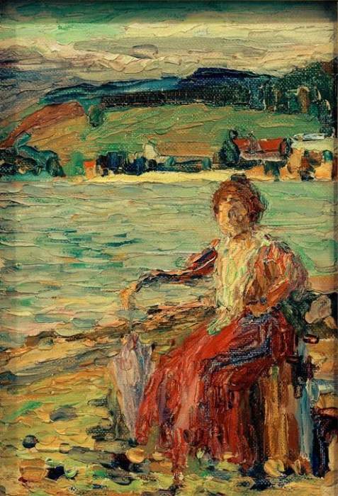 Lady in Red Dress at the Lakefront de Wassily Kandinsky