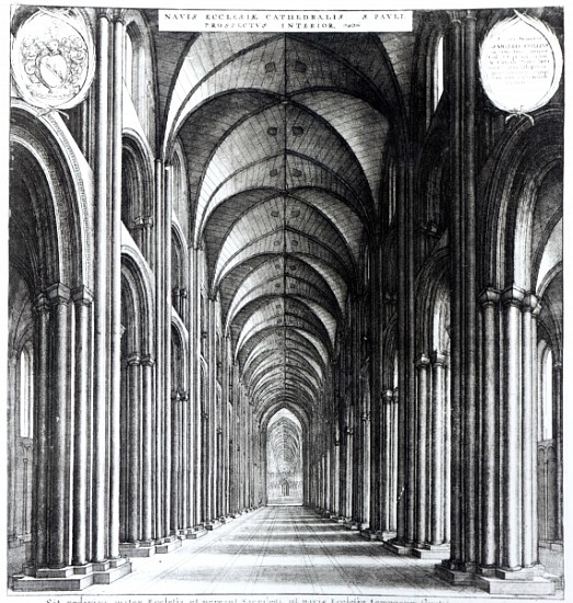 Interior of the nave of St. Paul''s de Wenceslaus Hollar