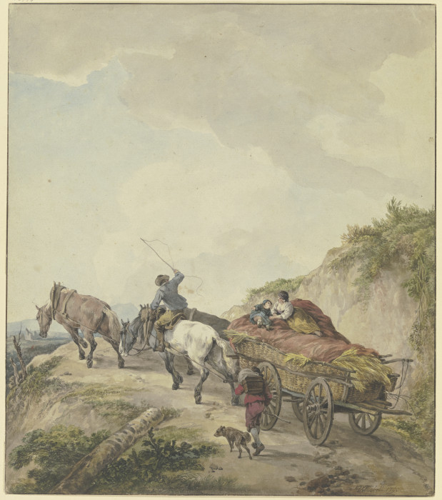 Bauernwagen in bergiger Landschaft de Wilhelm Alexander Wolfgang von Kobell