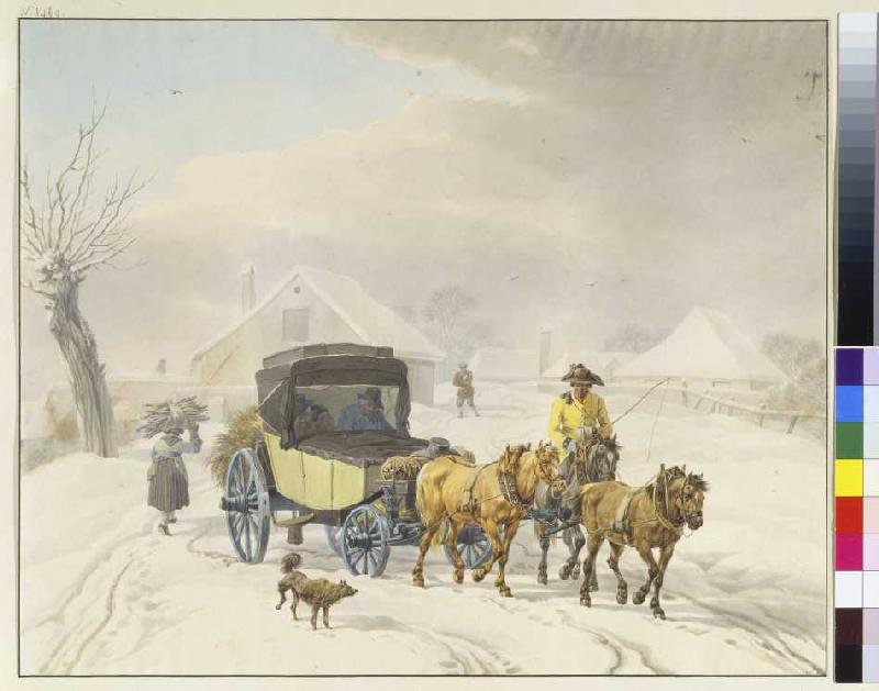 Postkutsche im Winter de Wilhelm Alexander Wolfgang von Kobell