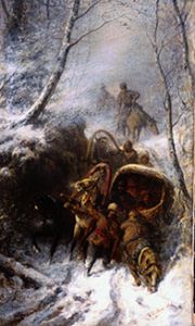Cossacks with horse-drawn sleighs in a narrow pass de Wilhelm Amandus Beer