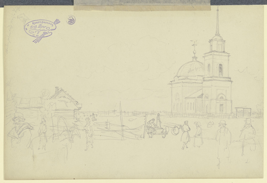 Skizze einer Kirche und des Kirchplatzes de Wilhelm Amandus Beer