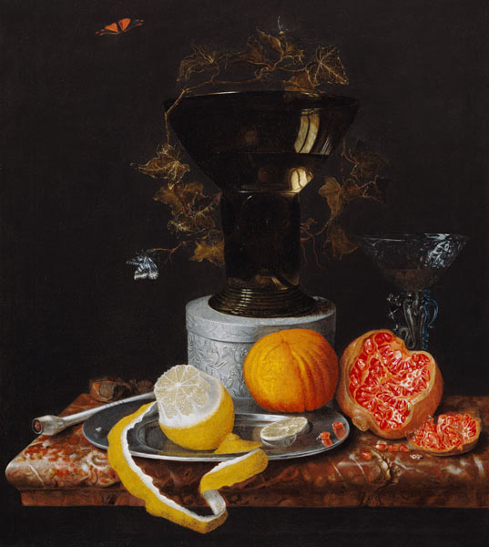 A Still Life with a Glass and Fruit on a Ledge de Wilhelm Ernst Wunder