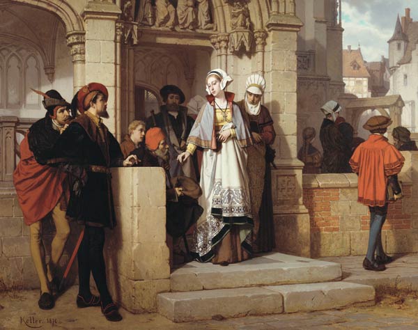 Faust und Mephistopheles warten an der Kirchentür auf Gretchen de Wilhelm Koller