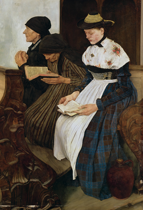 The three women in the church de Wilhelm Maria Hubertus Leibl