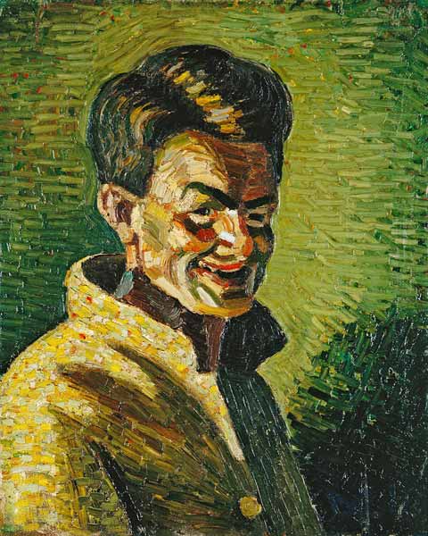 Selbstbildnis II (Lachend in gelber Jacke) de Wilhelm Morgner