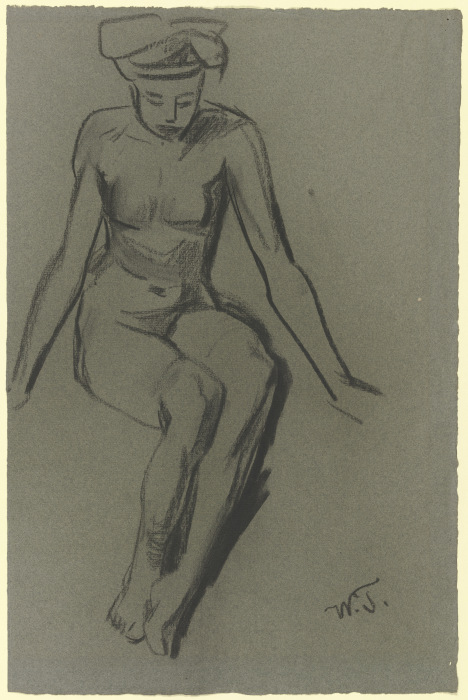Sitting female nude de Wilhelm Trübner