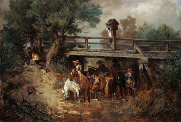 Mounted soldiers in the 30-year war under a bridge de Wilhelm von Diez