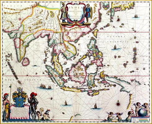 India Quae Orientalis Dicitur, Et Insulae Adiacentes, map showing South-East Asia and The East Indie de Willem Blaeu