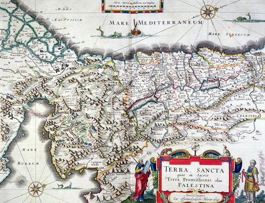 Map of the Holy Land, published in Amsterdam, 1629 (colour engraving) de Willem Blaeu
