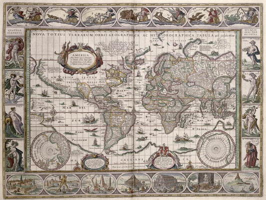 World Map, from 'Le Theatre du Monde' or 'Nouvel Atlas', 1645 (coloured engraving) de Willem Blaeu