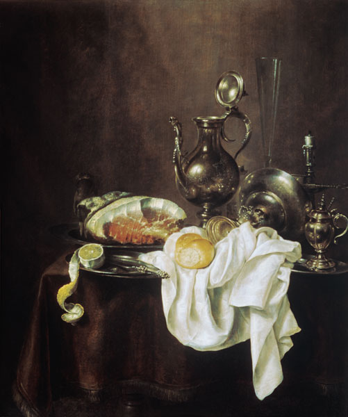 Still Life of Ham and Silver Plate de Willem Claesz Heda