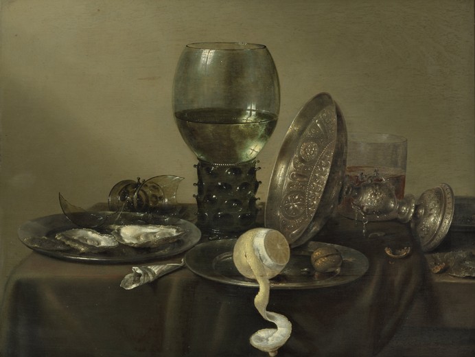 Still Life with Oysters, a Rummer, a Lemon and a Silver Bowl de Willem Claesz Heda