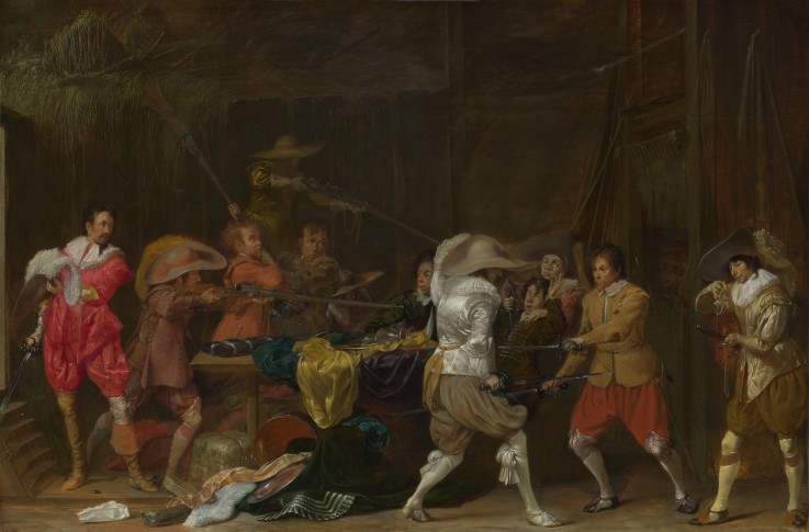 Soldiers fighting over Booty in a Barn de Willem Cornelisz Duyster