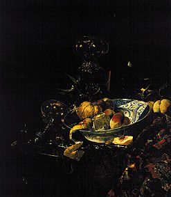 Gefässe and fruits with a Delft bowl de Willem Kalf