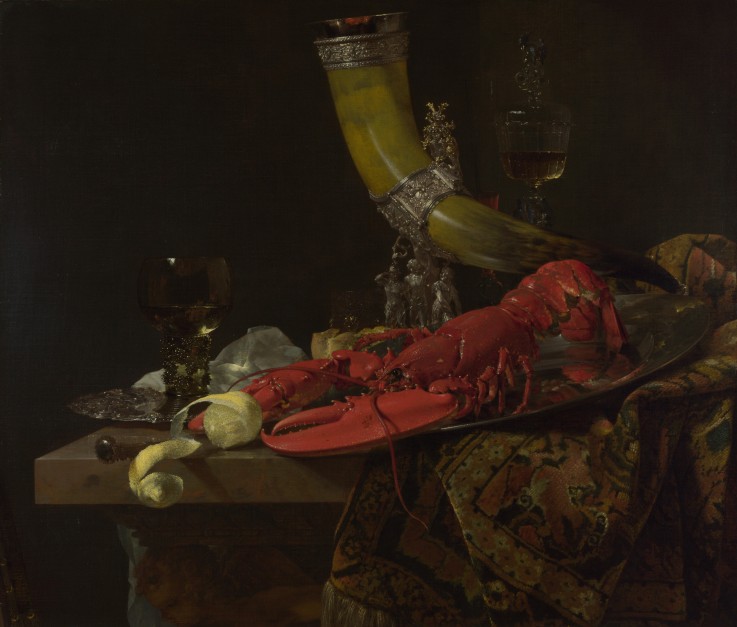Still Life with the Drinking-Horn of the Saint Sebastian Archers' Guild, Lobster and Glasses de Willem Kalf