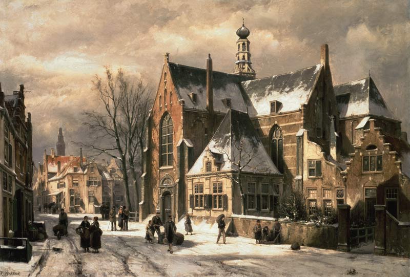 Winter scene at a church de Willem Koekkoek