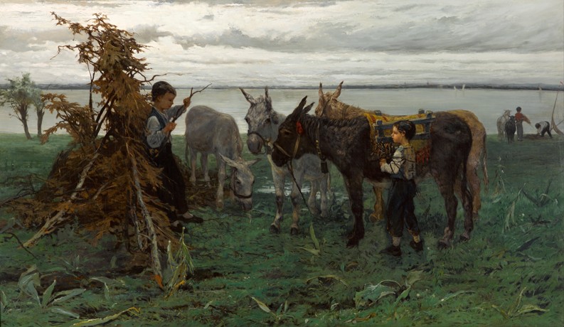 Boys herding donkeys de Willem Maris